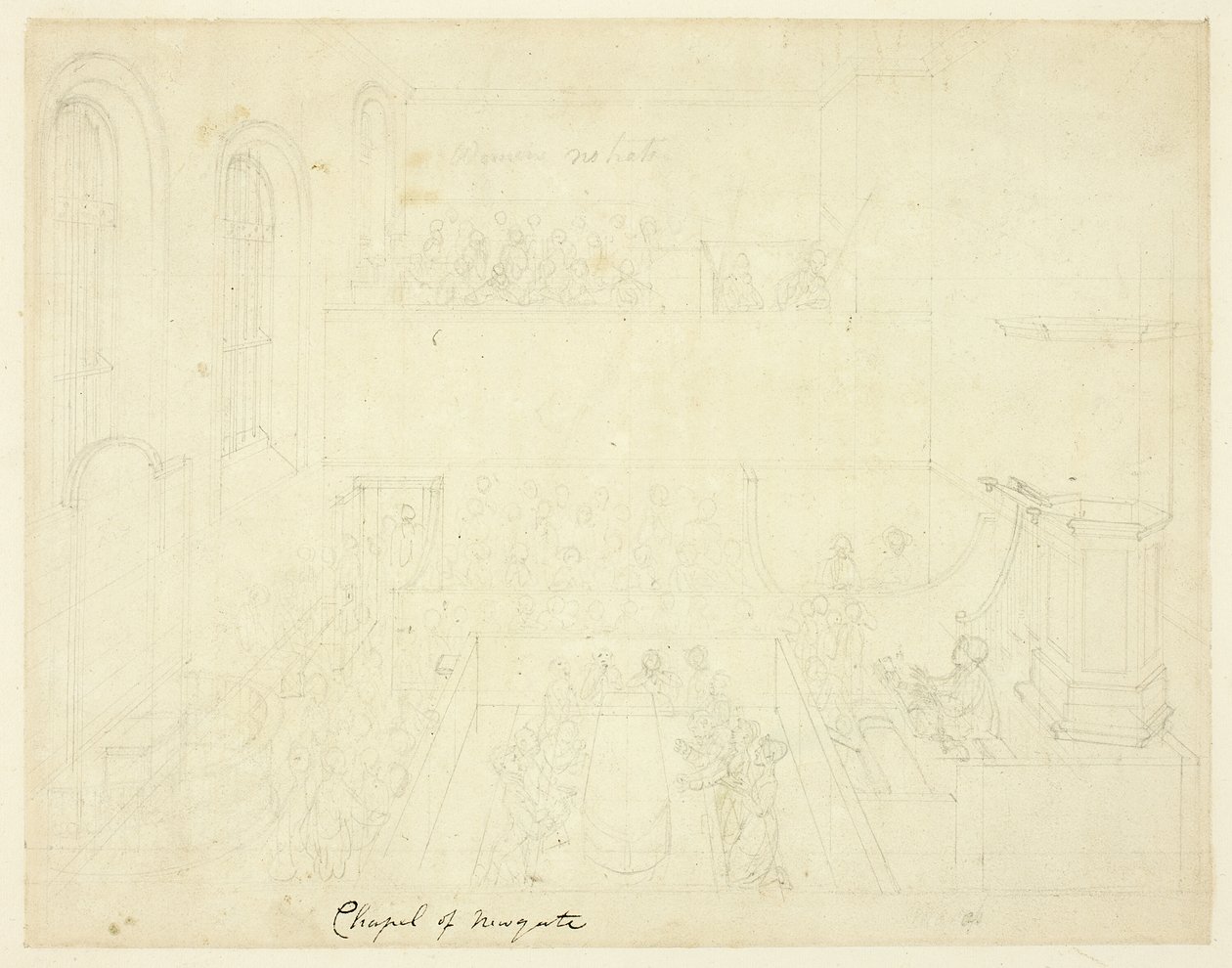 Studie til Chapel of Newgate, fra Microcosm of London af Augustus Charles Pugin