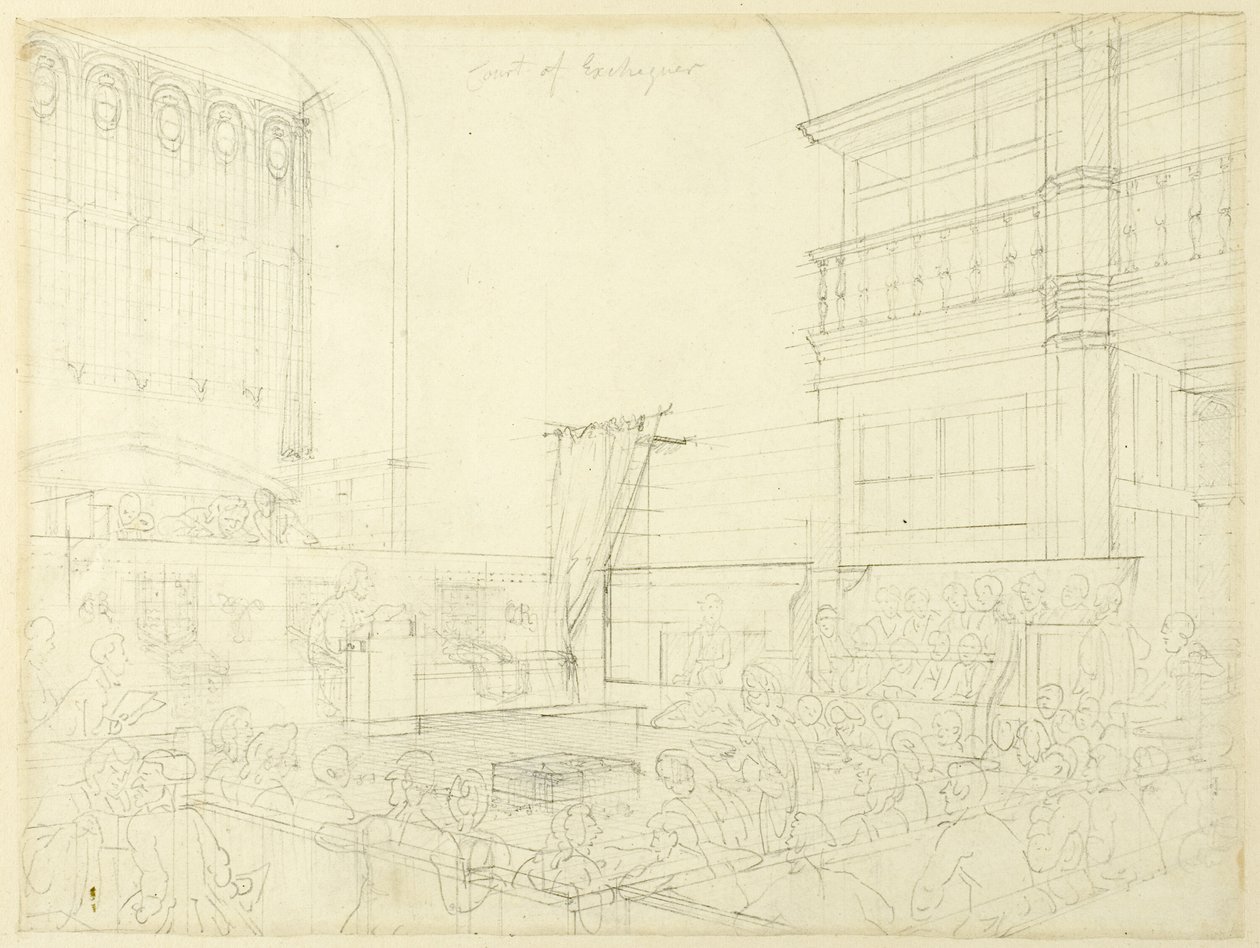 Studie til Court of Exchequer, fra Microcosm of London af Augustus Charles Pugin