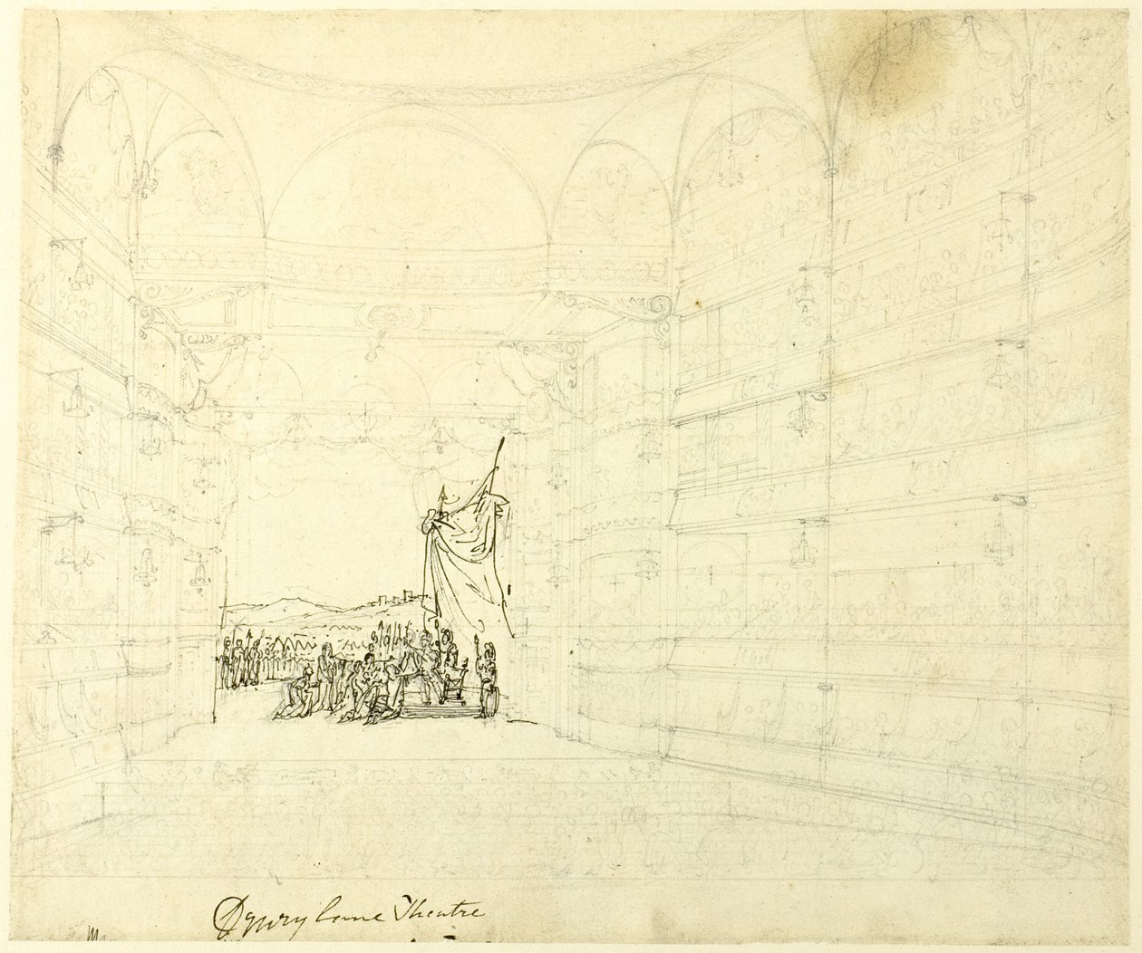 Studie til Drurylane Theater, fra Microcosm of London af Augustus Charles Pugin