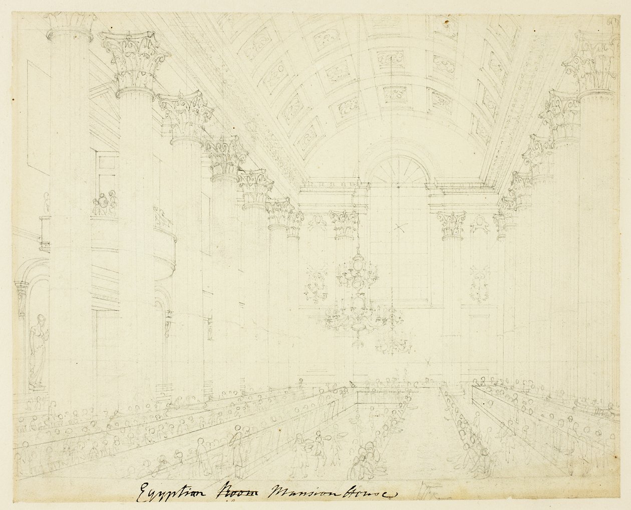 Studie til Egyptian Hall Mansion House, fra Microcosm of London af Augustus Charles Pugin