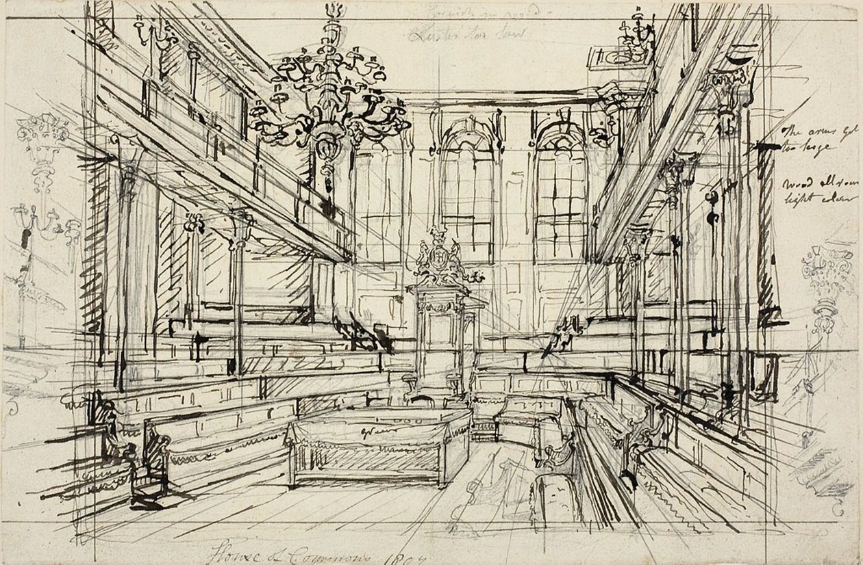 Studie for House of Commons, fra Microcosm of London af Augustus Charles Pugin
