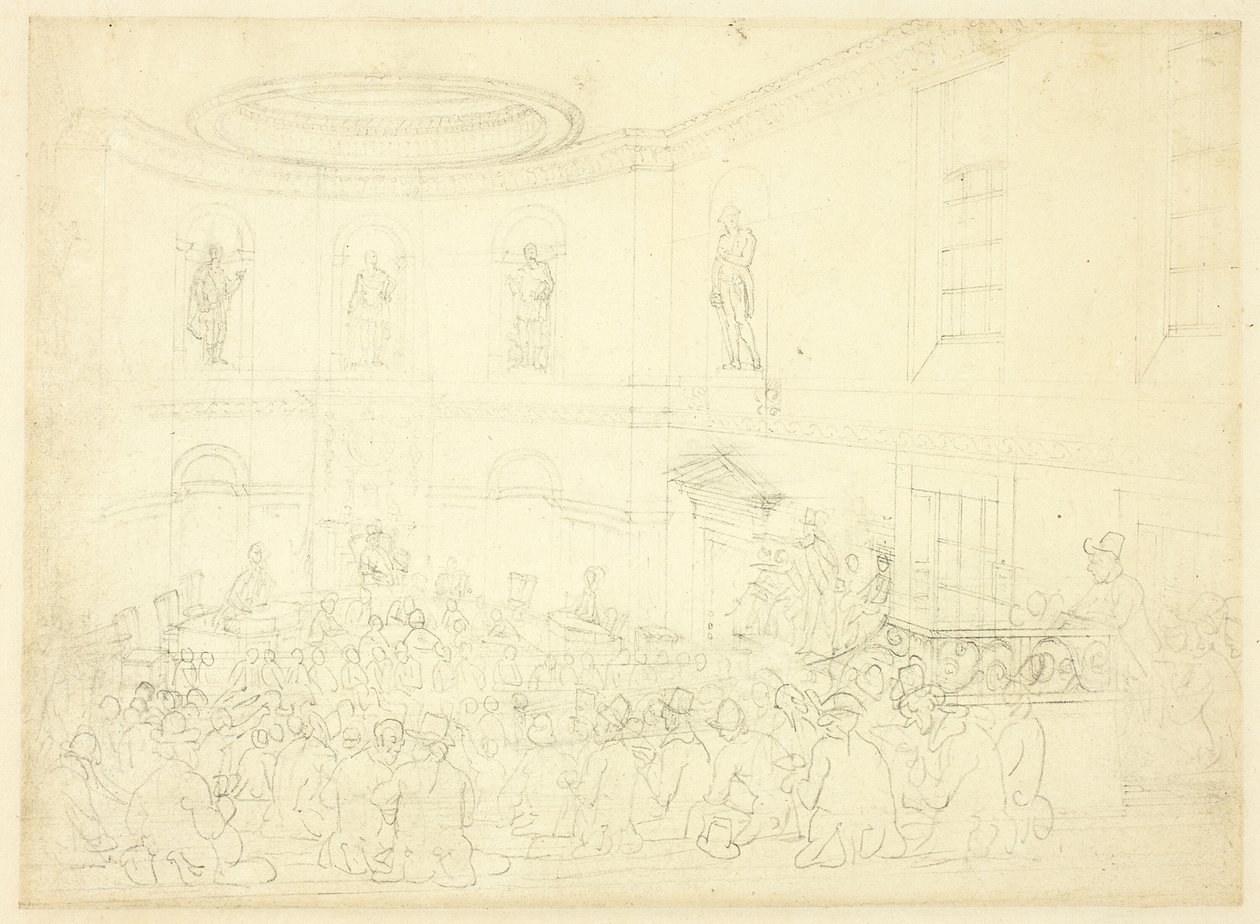 Studie til India House, the Sale Room, fra Microcosm of London af Augustus Charles Pugin