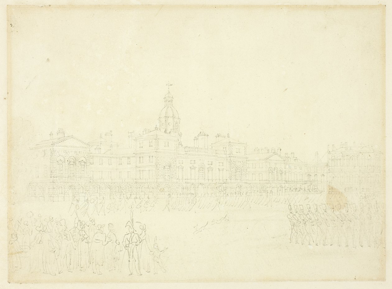 Studie for Mounting Guard, St James Park, fra Microcosm of London af Augustus Charles Pugin