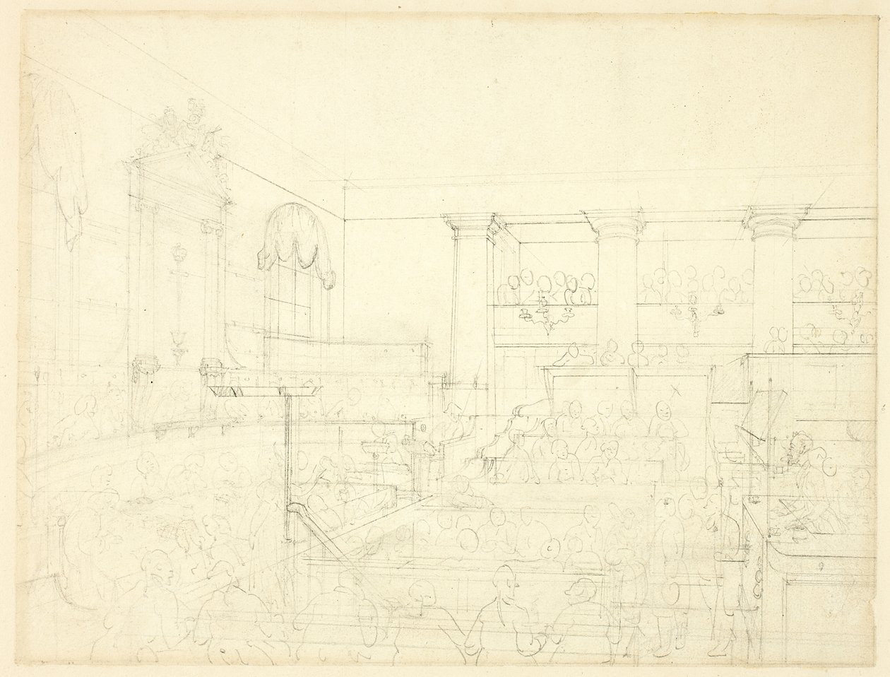 Studie til Old Bailey, fra Microcosm of London af Augustus Charles Pugin
