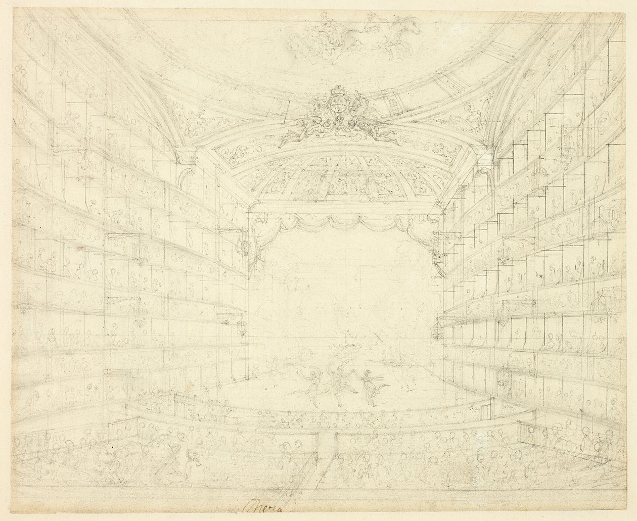 Studie for Opera House, fra Microcosm of London af Augustus Charles Pugin