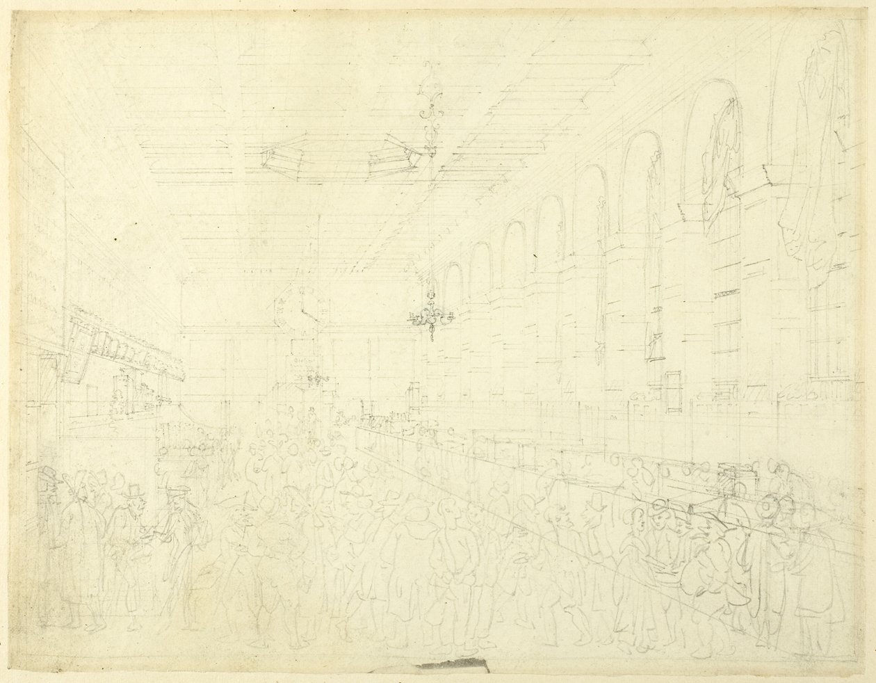 Studie til The Long Room, Custom House, fra Microcosm of London af Augustus Charles Pugin