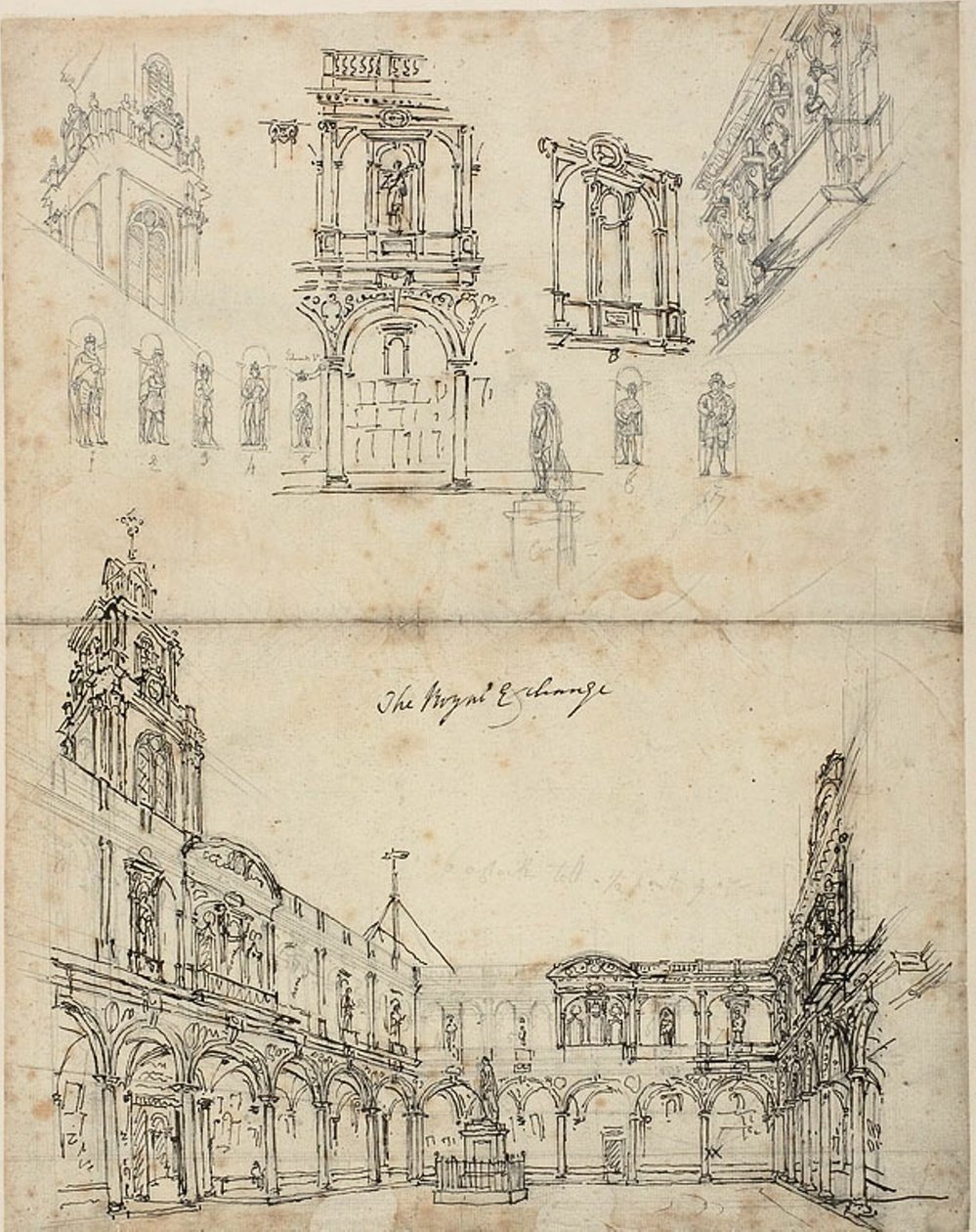 Studie for The Royal Exchange, fra Microcosm of London af Augustus Charles Pugin