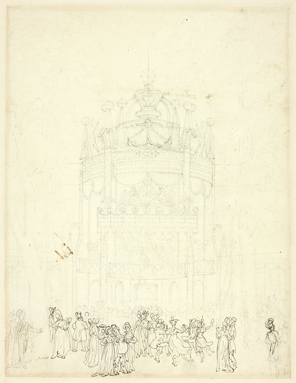 Studie til Vauxhall Garden af Augustus Charles Pugin