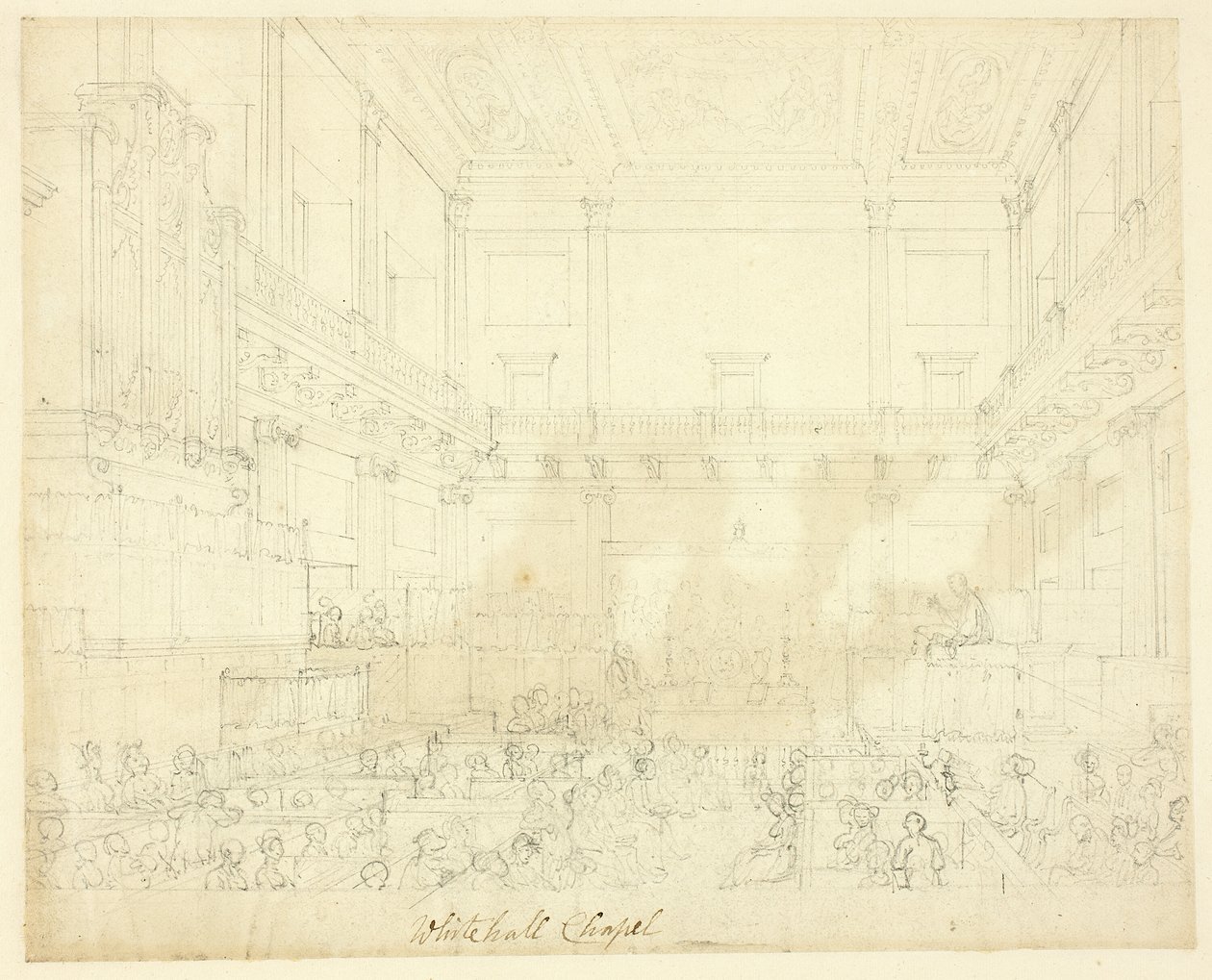 Studie for Whitehall Chapel, fra Microcosm of London af Augustus Charles Pugin