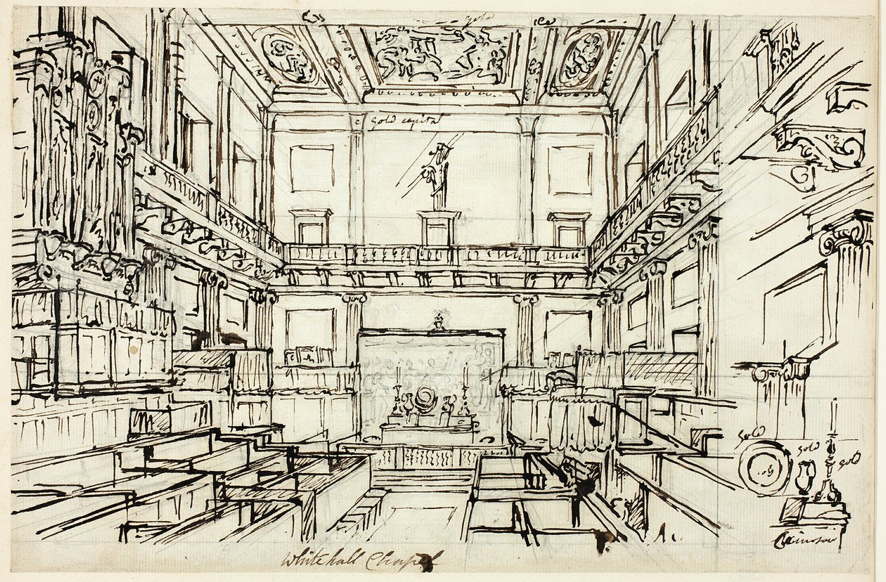 Studie for Whitehall Chapel, fra Microcosm of London af Augustus Charles Pugin