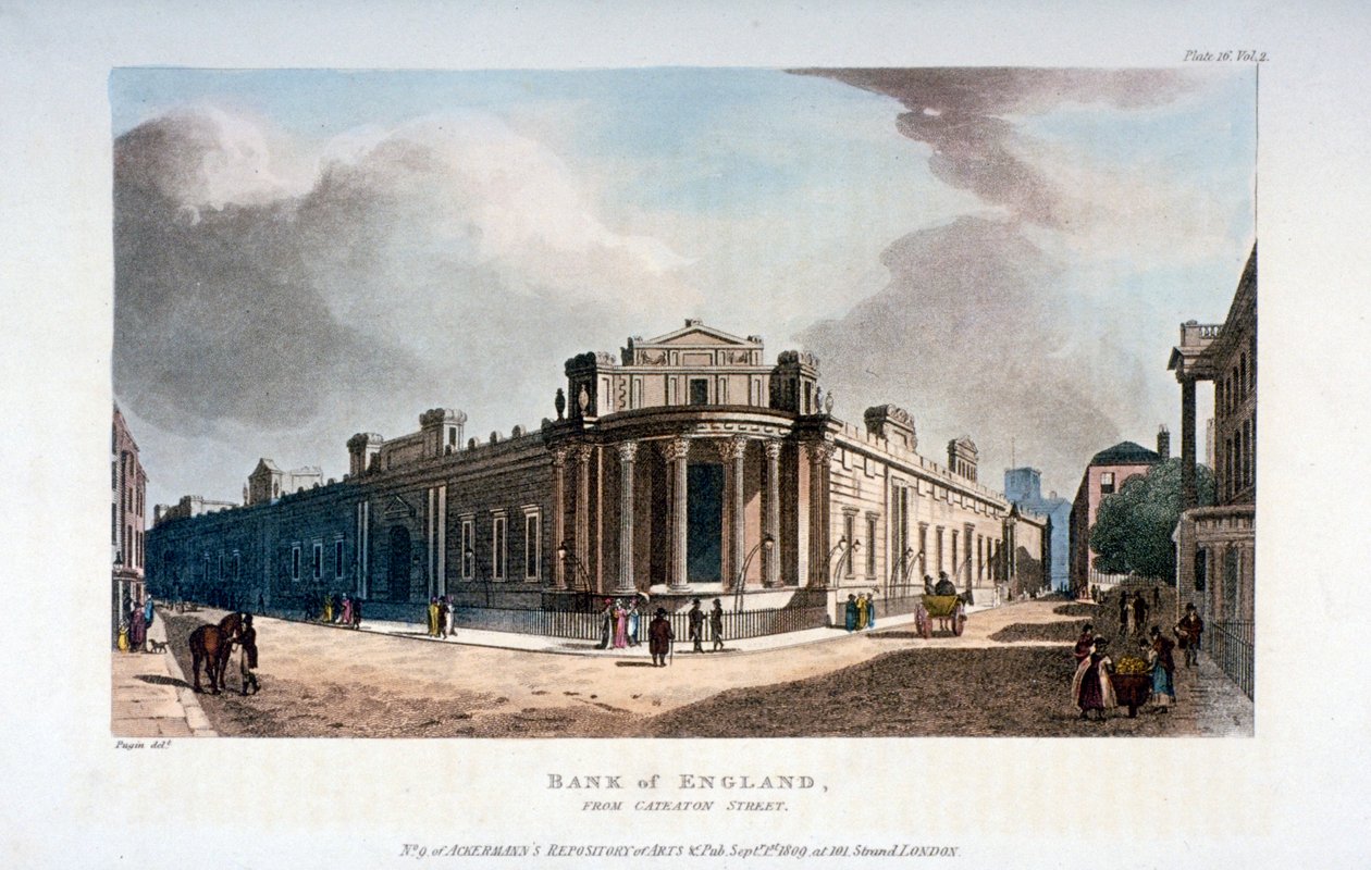 The Bank of England, fra Cateaton Street, City of London, 1809 af Augustus Charles Pugin