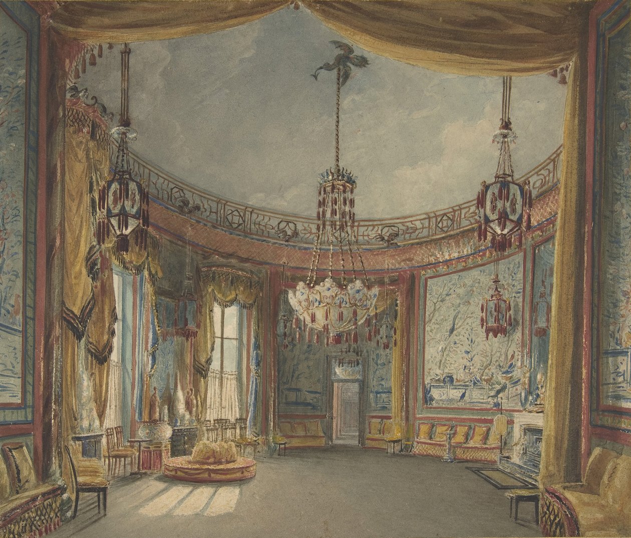 The Saloon, Brighton Pavilion, ca. 1826. af Augustus Charles Pugin