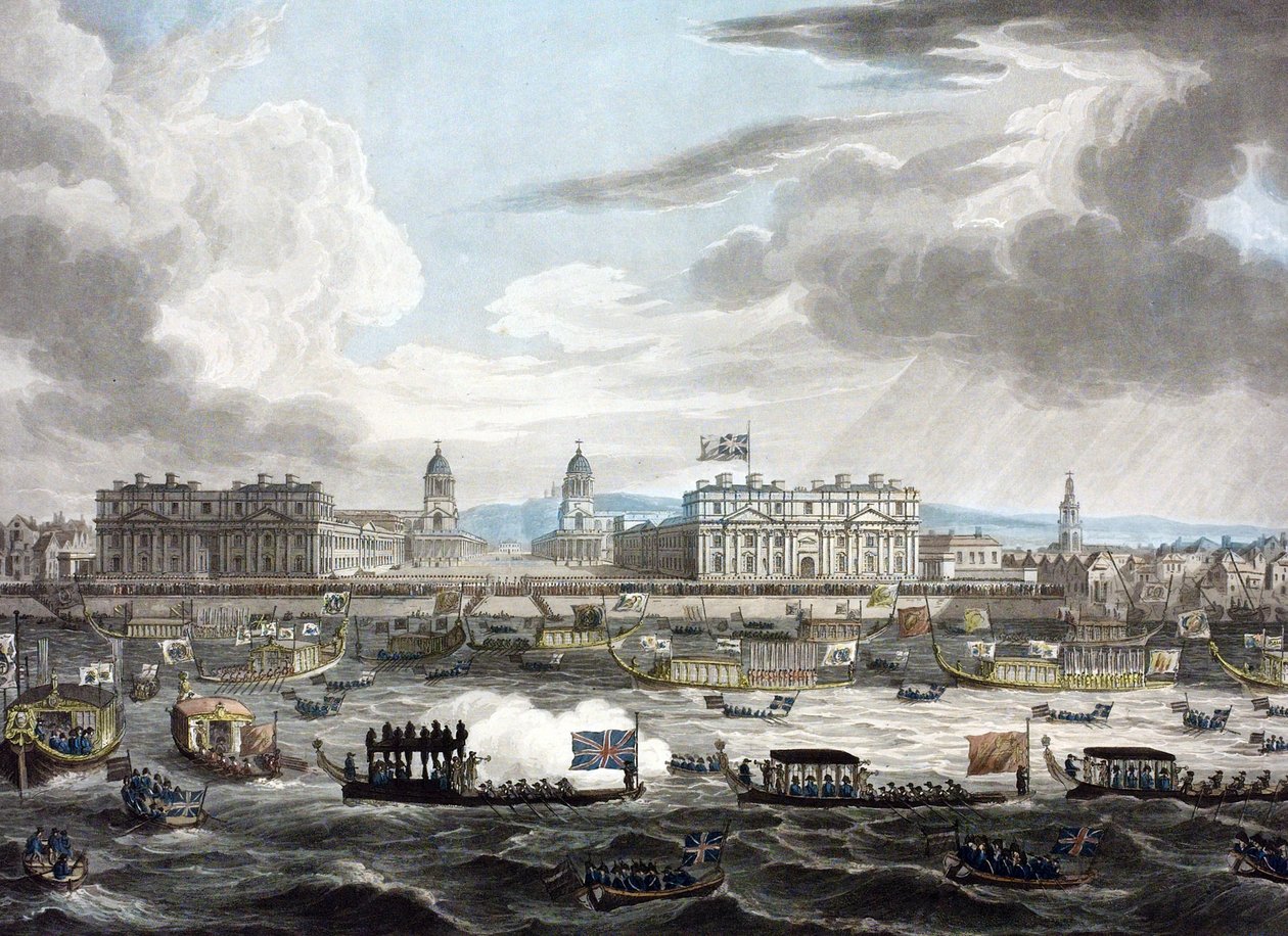 Begravelsesoptoget for den afdøde Lord Viscount Horatio Nelson (1758-1805) af Augustus Charles Pugin