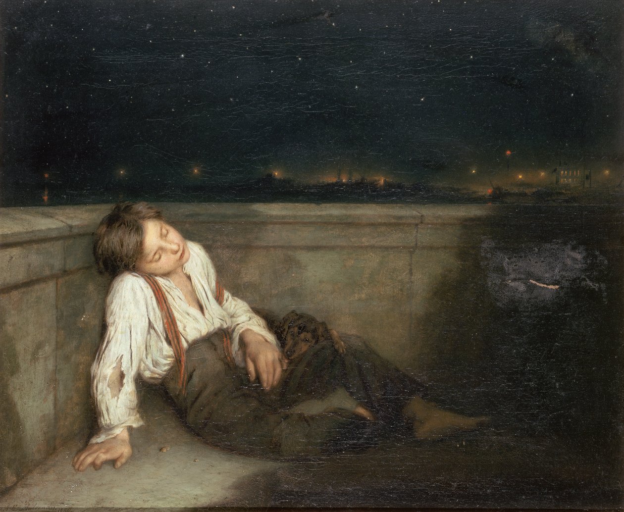 En fordybning på en London Bridge (olie på lærred) af Augustus Edward Mulready