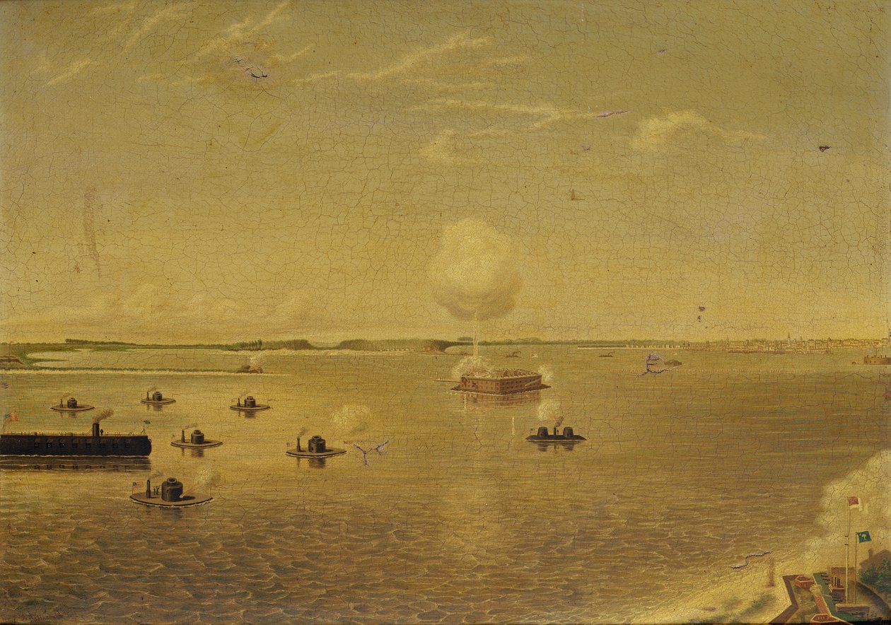 Angreb på Fort Sumter, 7. april 1863, ca. 1863 (olie på lærred) af Augustus Grinevald
