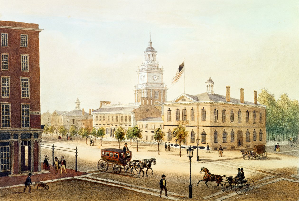 State House, Philadelphia, graveret af Deroy af Augustus Kollner