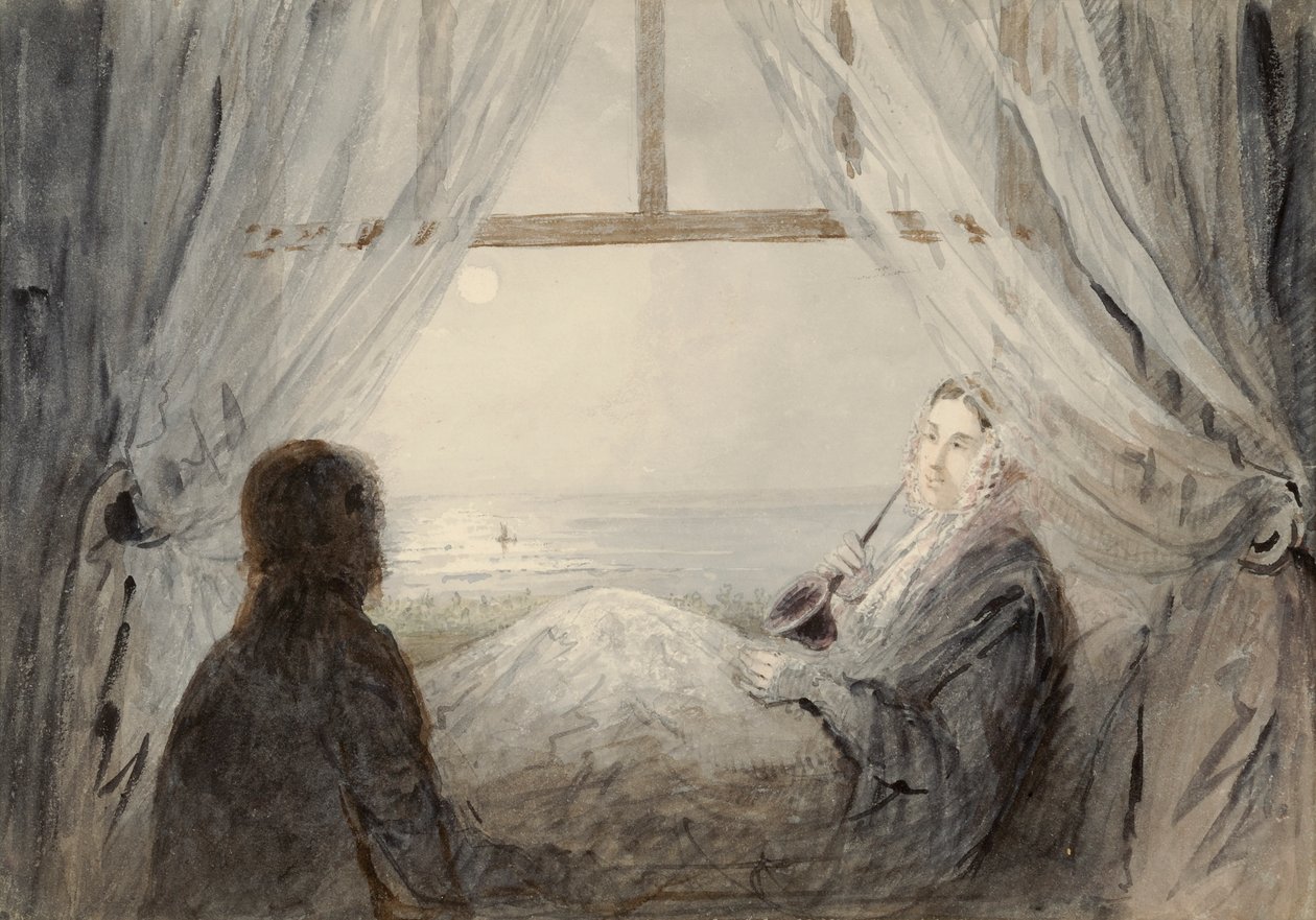 Portræt af Harriet Martineau på en sofa, 1844 (wc på papir) af Augustus Leopold Egg