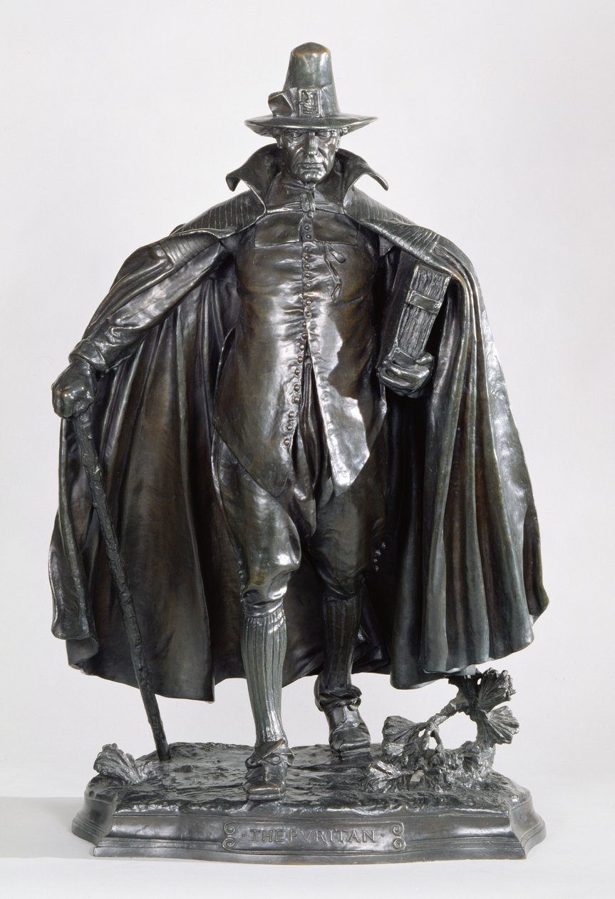 The Puritan, 1899 (mørk brunsort patineret bronze) af Augustus Saint Gaudens