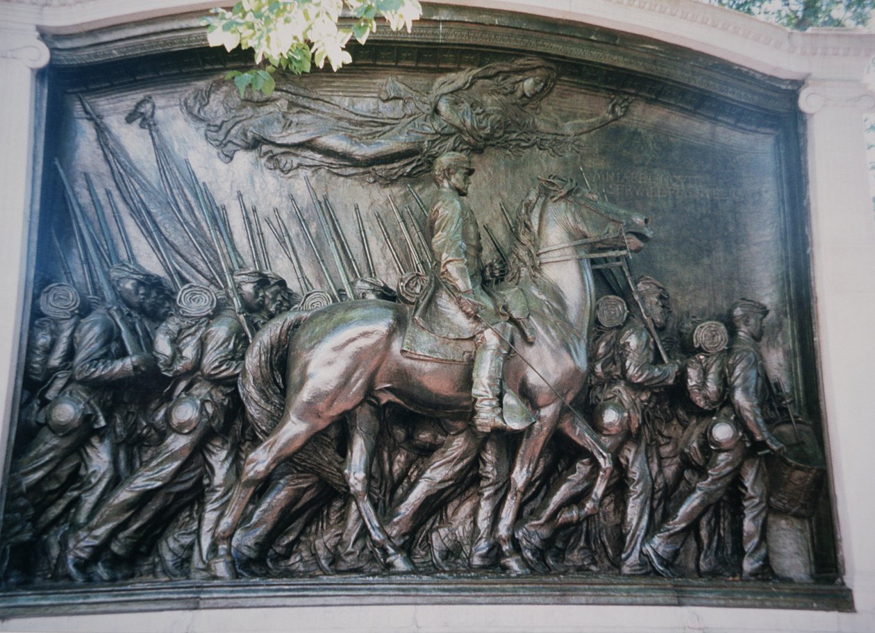 Robert Gould Shaw (1837-63) mindesmærke for det afroamerikanske 54. Massachusetts Regiment af Augustus Saint Gaudens