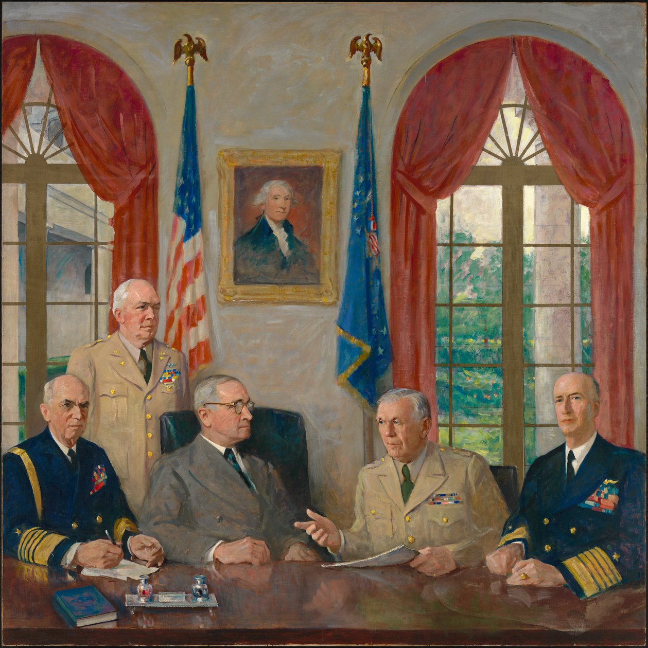 Truman og hans militærrådgivere, 1949. af Augustus Vincent Tack
