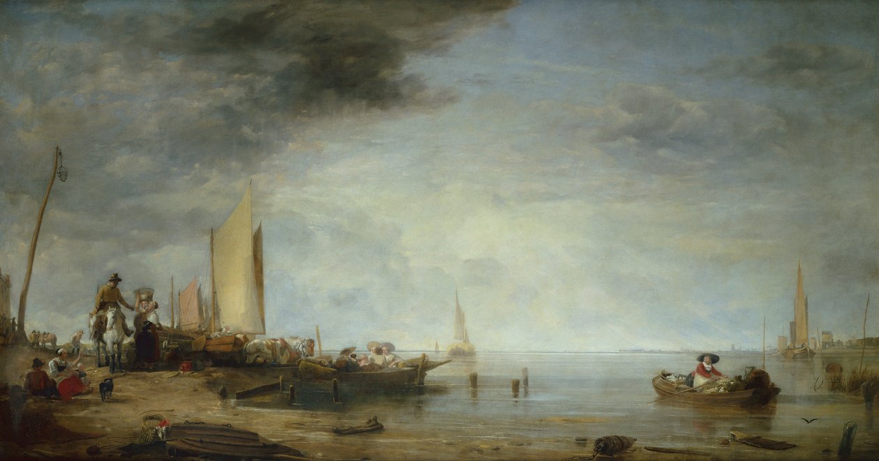 Dutch Market Boats, Rotterdam (olie på lærred) af Augustus Wall Callcott