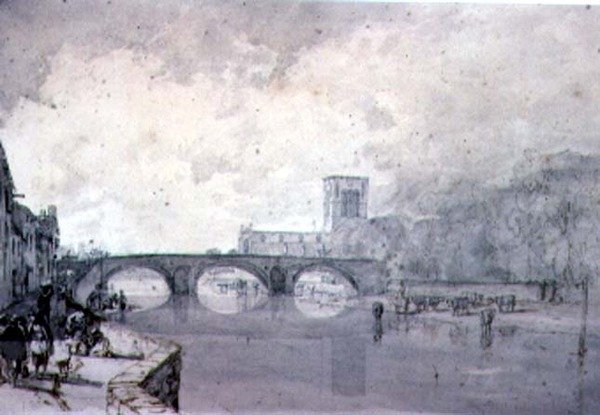 Klosteret og Nungate Bridge, Haddington, East Lothian, (tegning) af Augustus Wall Callcott