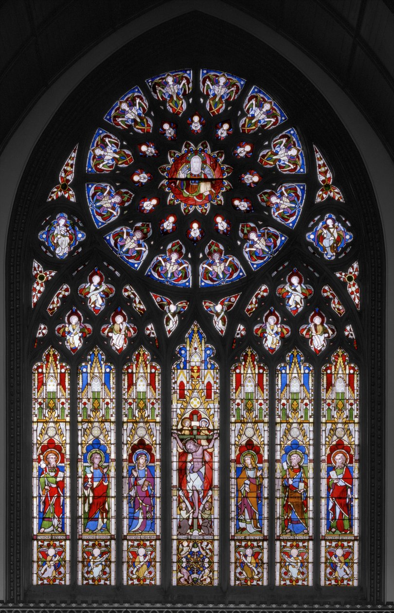 Korsfæstelse med hellige, 1851 (farvet glas) af Augustus Welby Northmore Pugin