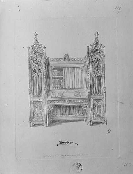 Design til en gotisk bogreol, ca.1835 af Augustus Welby Northmore Pugin