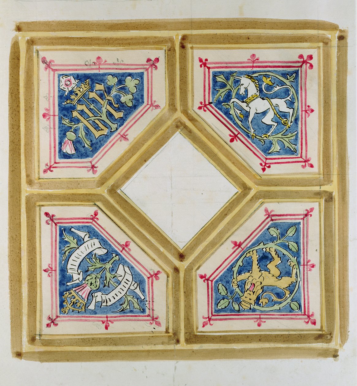 Design til loftet i Underhuset (blyant og wc på papir) af Augustus Welby Northmore Pugin