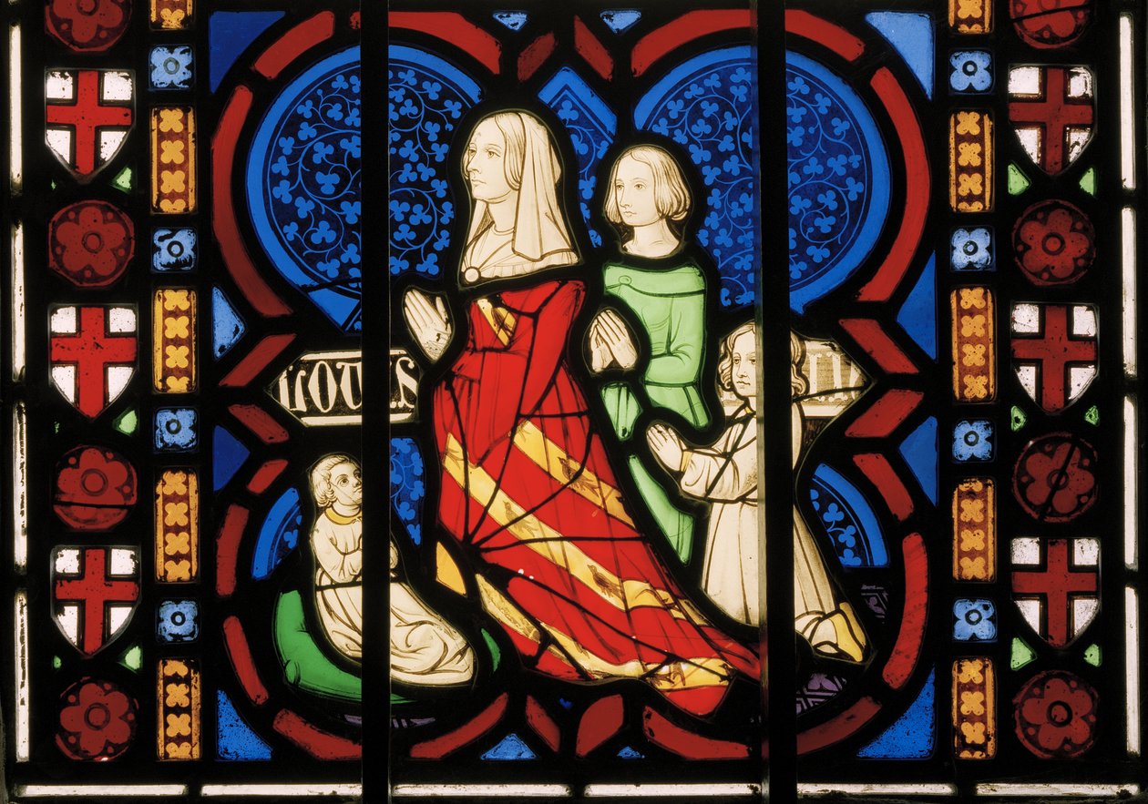Pugins anden kone Louisa med sin steddatter Anne og hendes to døtre Agnes & Katherine, Chapel East Window, ca. 1844 (farvet glas) af Augustus Welby Northmore Pugin