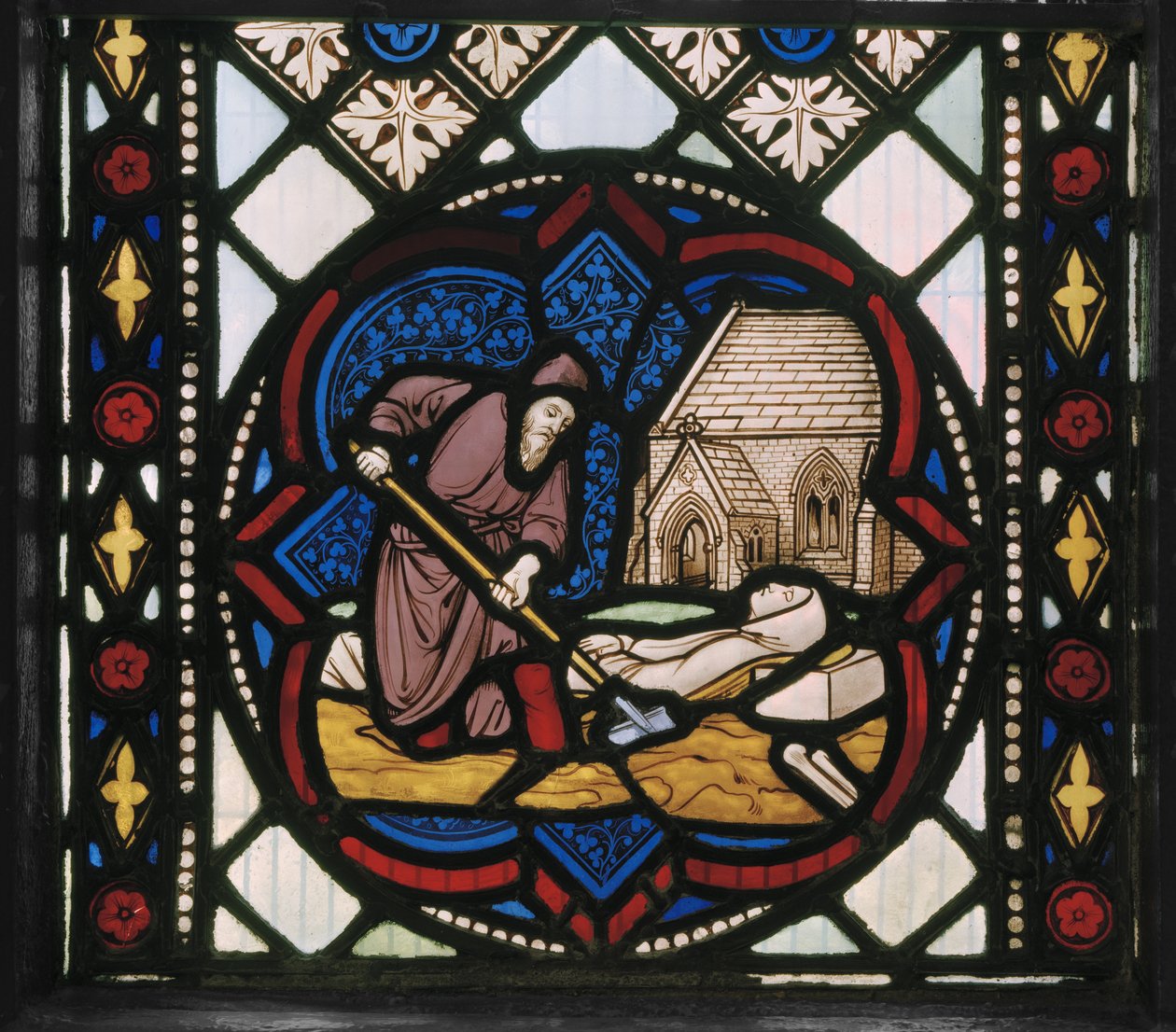 Seven Corporal Acts Of Mercy, detalje, ca. 1845 (farvet glas) af Augustus Welby Northmore Pugin