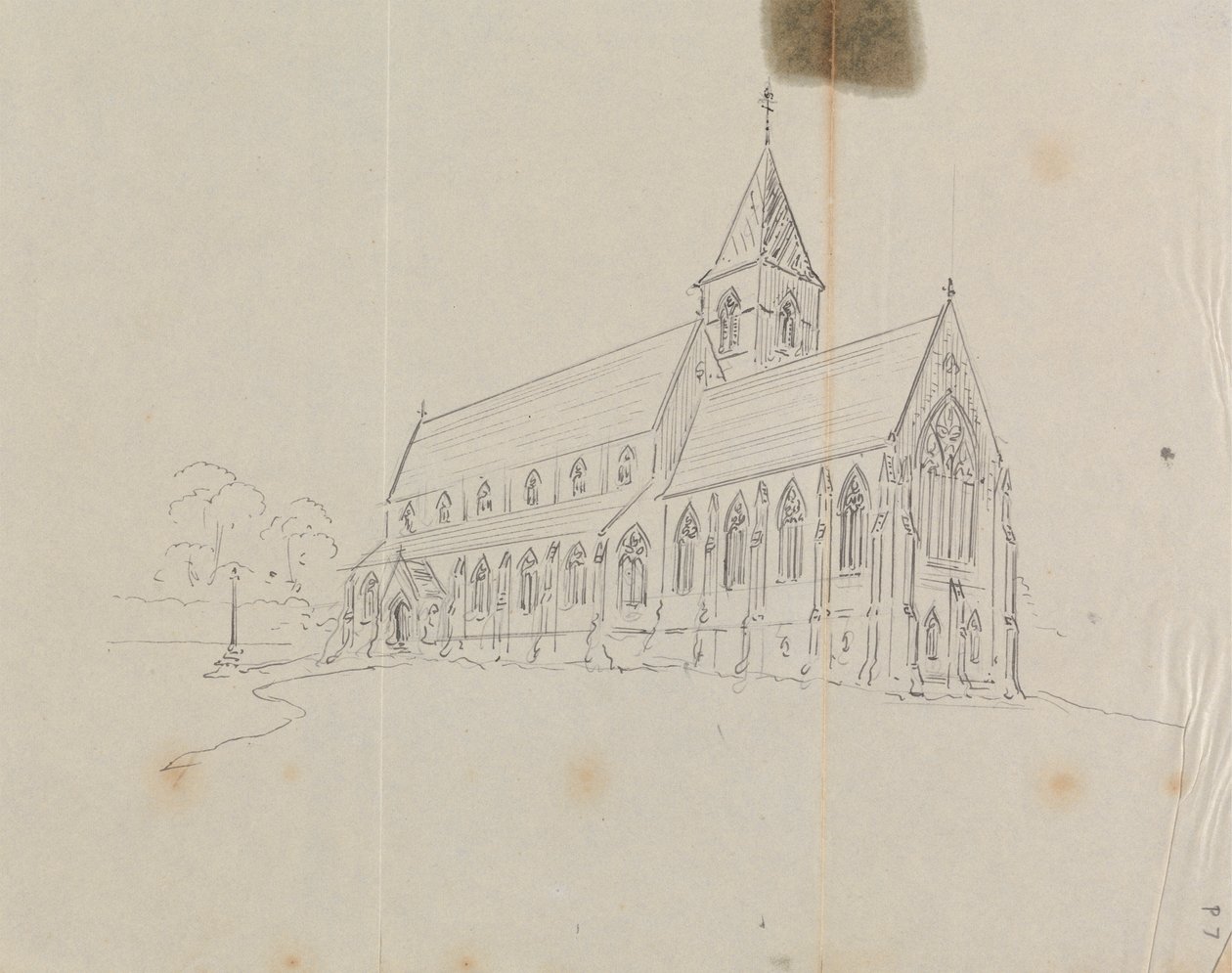 Skitse af en gotisk kirke af Augustus Welby Northmore Pugin