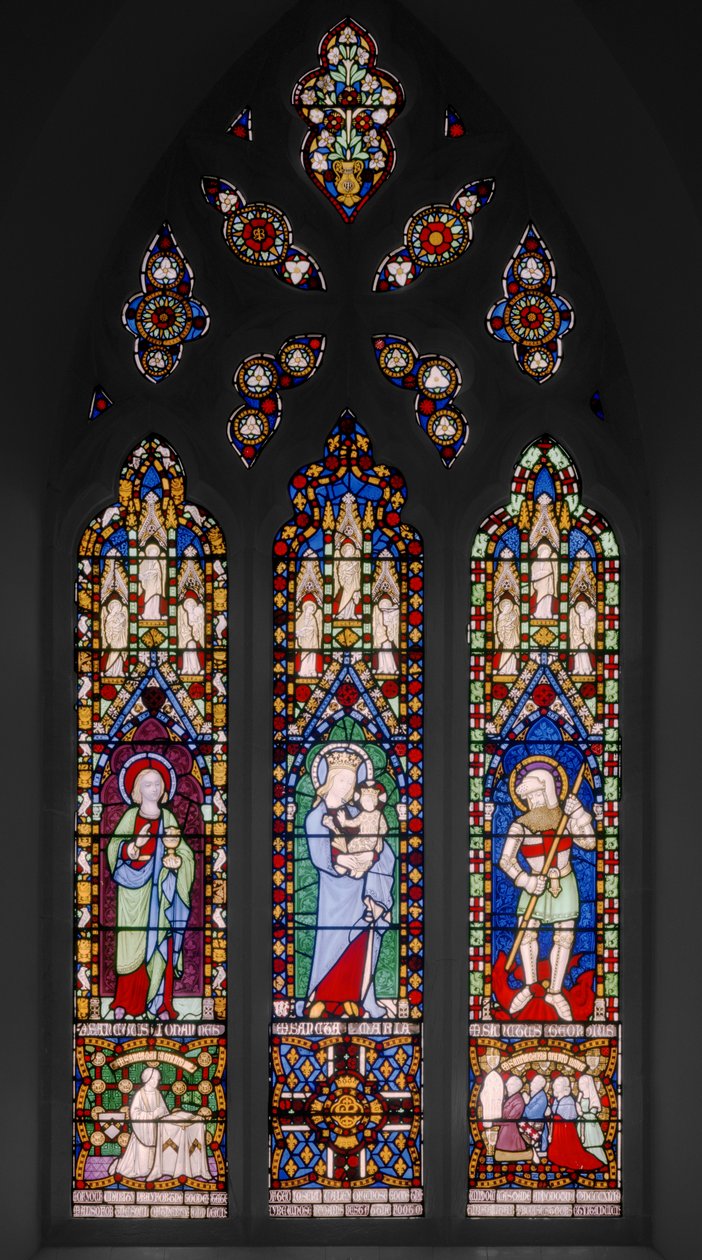 St. John The Evangelist, Virgin & Child, and St. George, ca. 1844 (farvet glas) af Augustus Welby Northmore Pugin