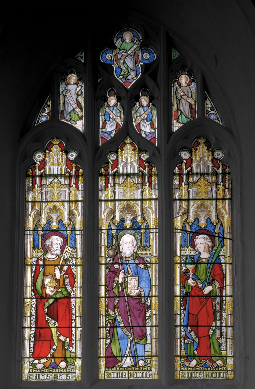 Sankt Peter, Sankt Jakob den Store og Sankt Johannes Evangelisten, 1851 (farvet glas) af Augustus Welby Northmore Pugin