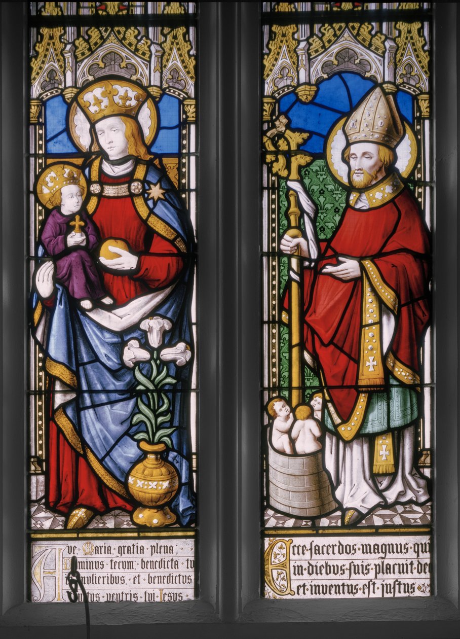 Jomfru og barn med St. Nicholas, detalje, 1841 (farvet glas) af Augustus Welby Northmore Pugin