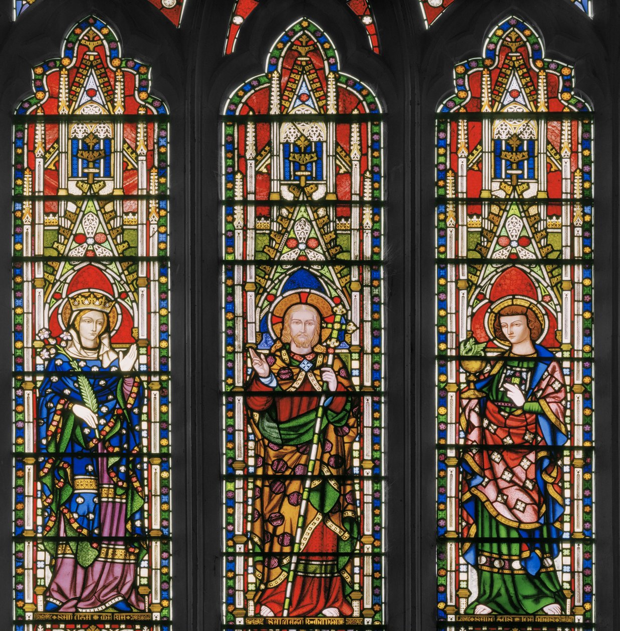 Jomfru og Kristus med helgener, østvindue, detalje, 1847-48 (glasmaleri) af Augustus Welby Northmore Pugin