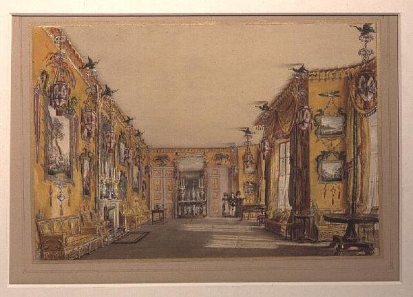 Den gule (nordlige) tegnestue (farve litho) af Augustus Welby Pugin