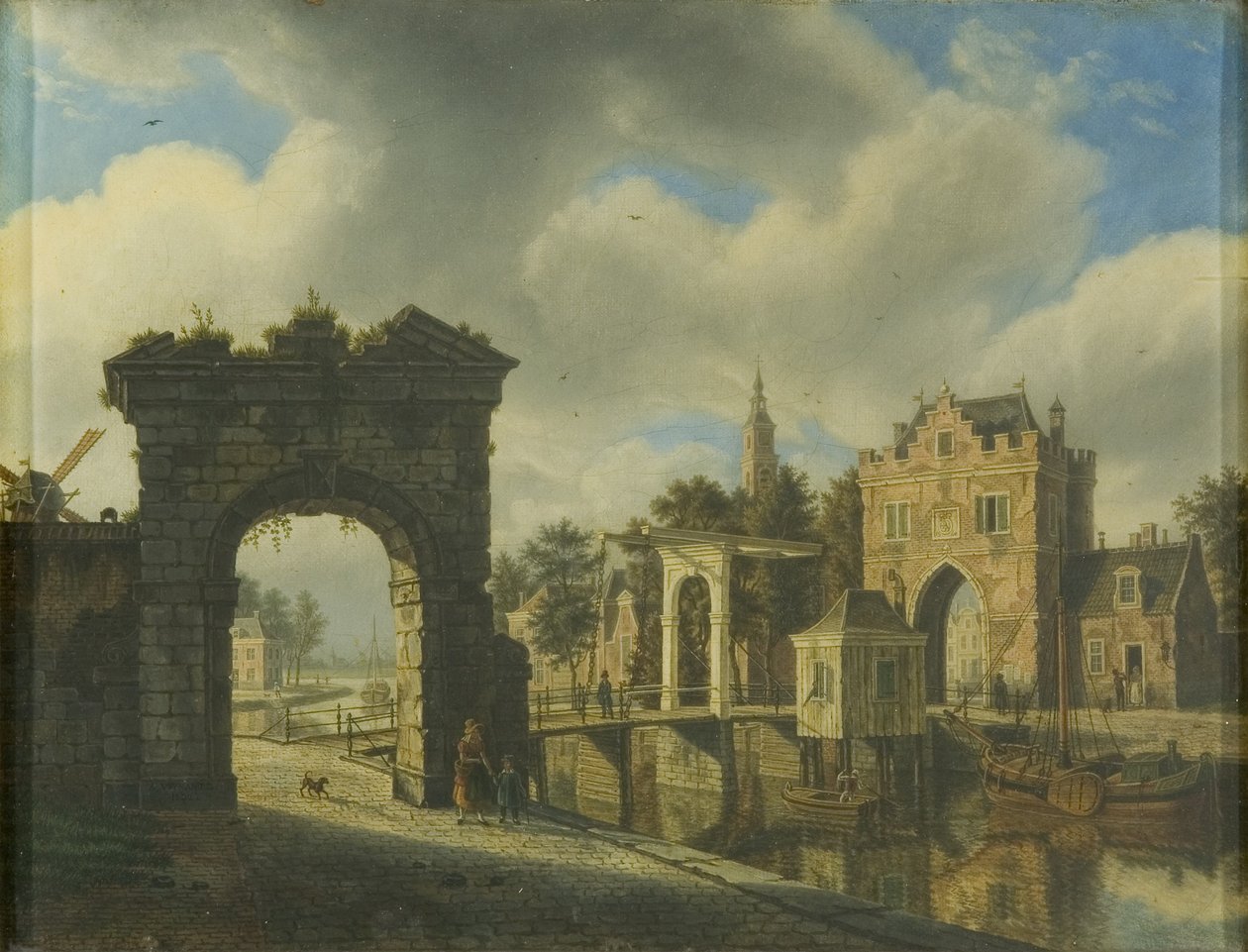 Kanalscene med vindebro af Augustus Wijnands