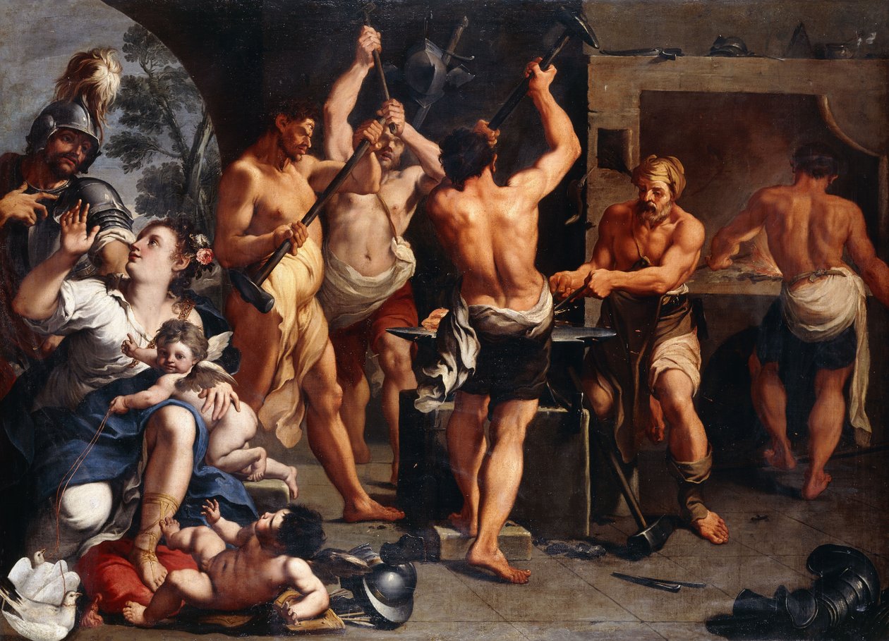 Mars og Venus ved Vulcans smedje af Aureliano Milani