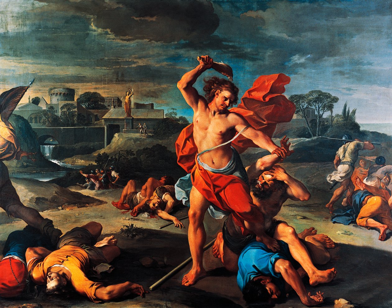 Samson dræber filisterne, maleri af Aureliano Milani (1675-1749), olie på lærred, 225x290 cm, Italien af Aureliano Milani