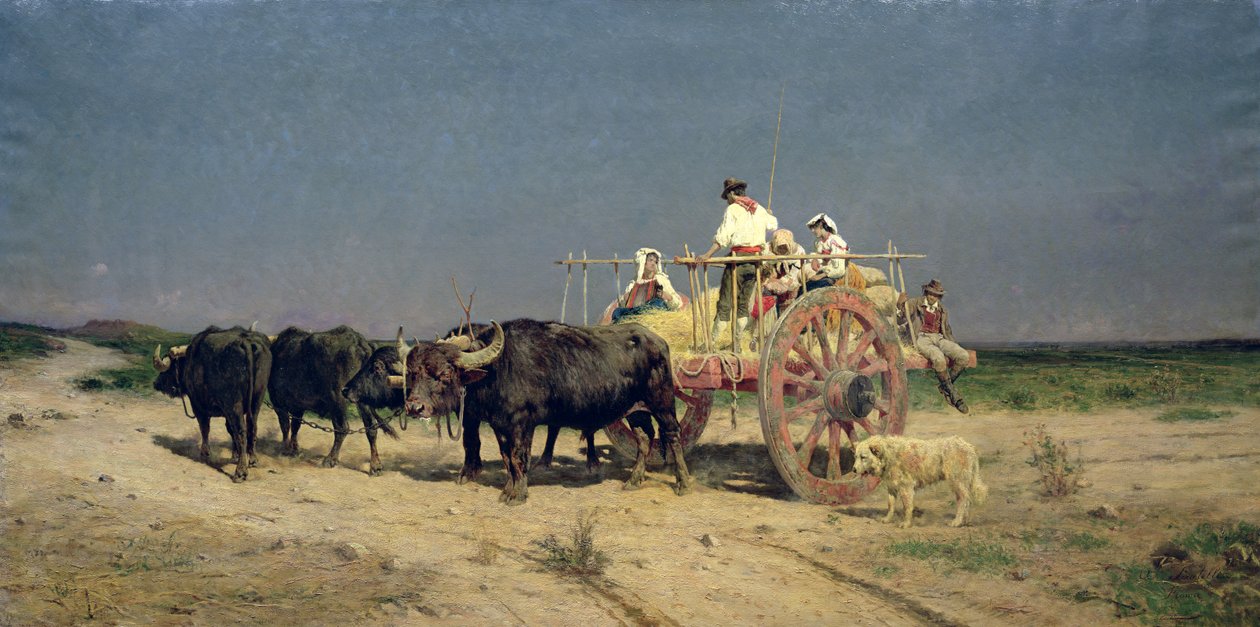Vogn med Buffalo ved stranden af Aurelio Tiratelli