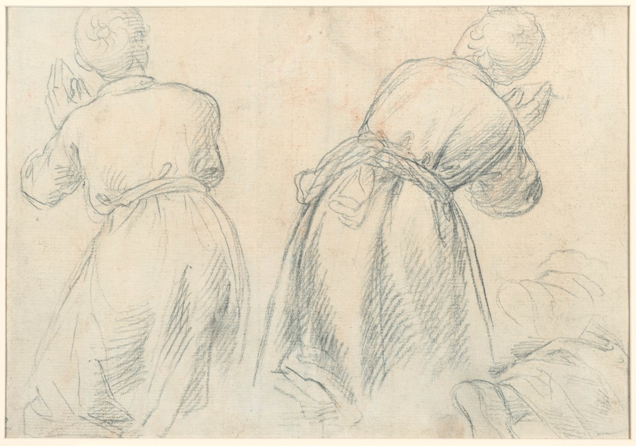 Siddende kvinde med studier af arme og ben (recto); Studier af knælende unge (verso) af Aurelio Lomi