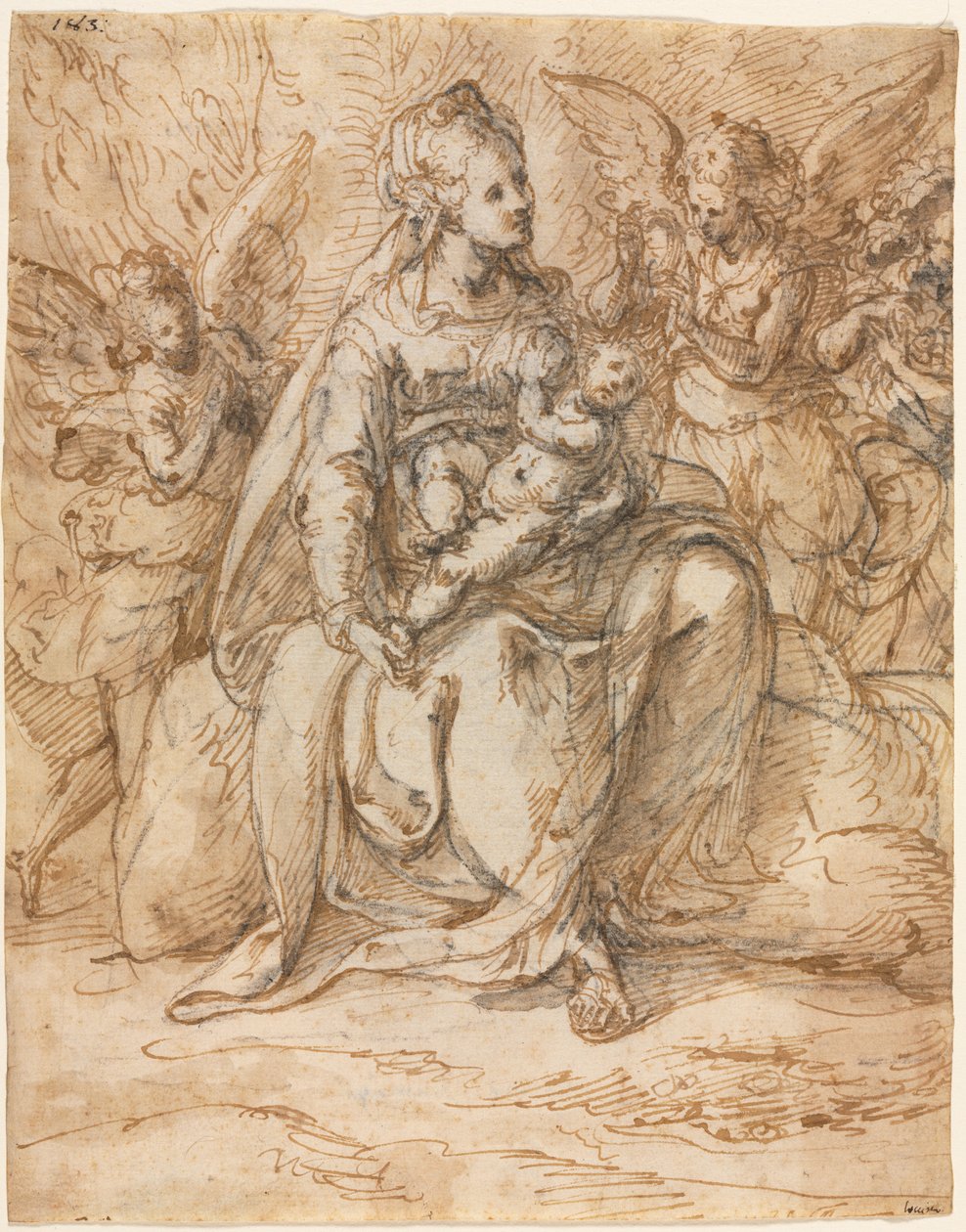 Madonna og barn med engle, slutningen af 1500-tallet. af Aurelio Luini