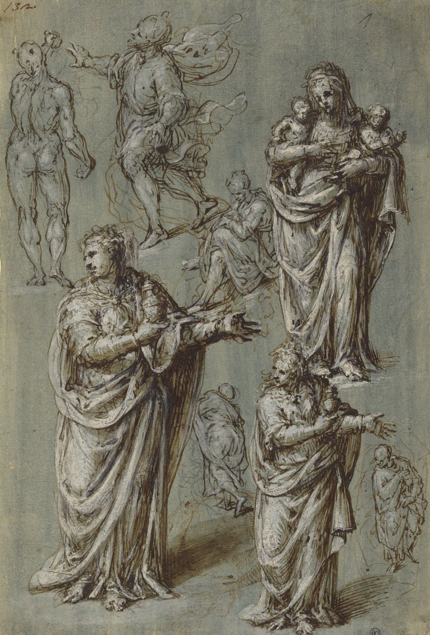 Ark med studier af forskellige figurer af Aurelio Luini