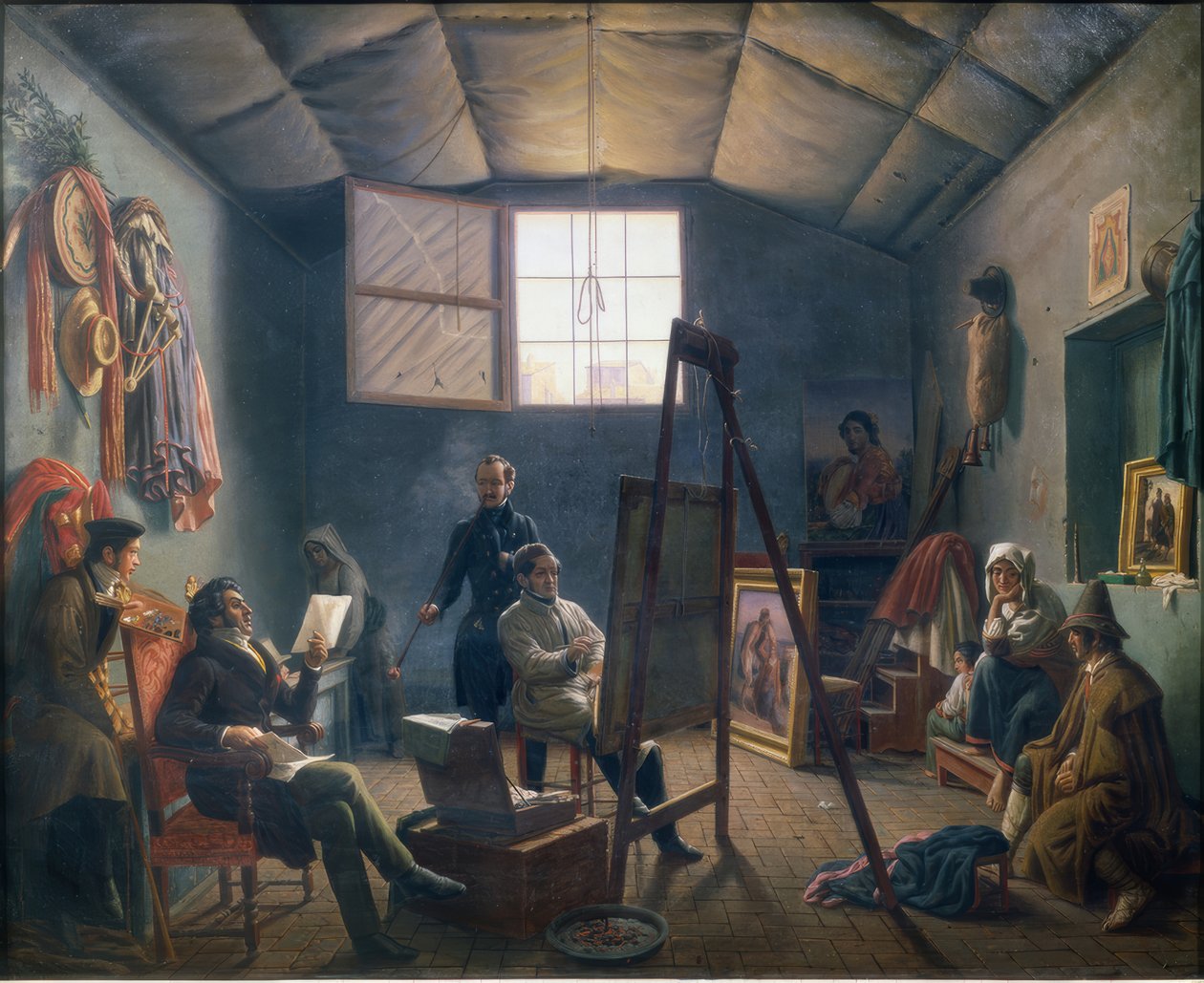 Interiør fra Léopold Roberts atelier i Rom af Aurèle Robert