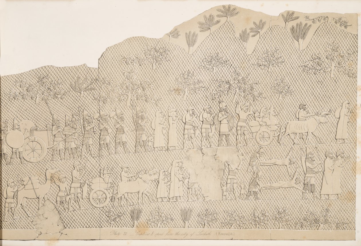Fanger og bytte fra The City of Lachich, illustration fra Monuments of Nineveh, 1858 af Austen Henry Layard