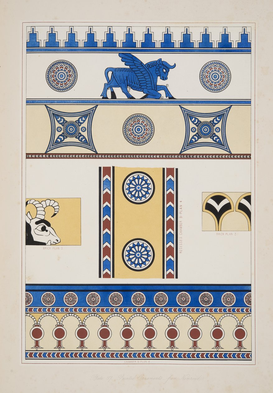 Painted Ornaments from Nimroud, fra Monuments of Nineveh, pub. 1849 af Austen Henry Layard