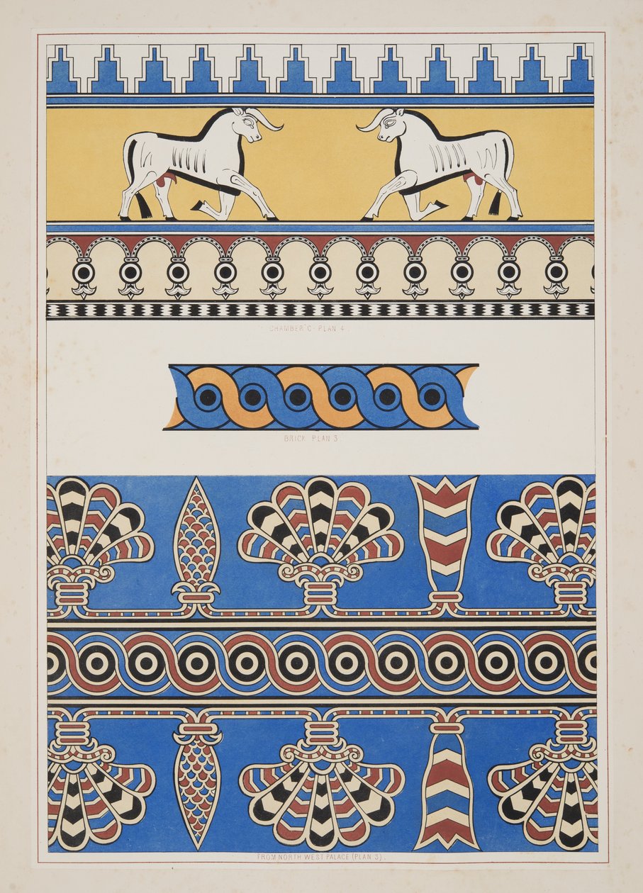 Painted Ornaments from Nimroud, fra Monuments of Nineveh, pub. 1849 af Austen Henry Layard