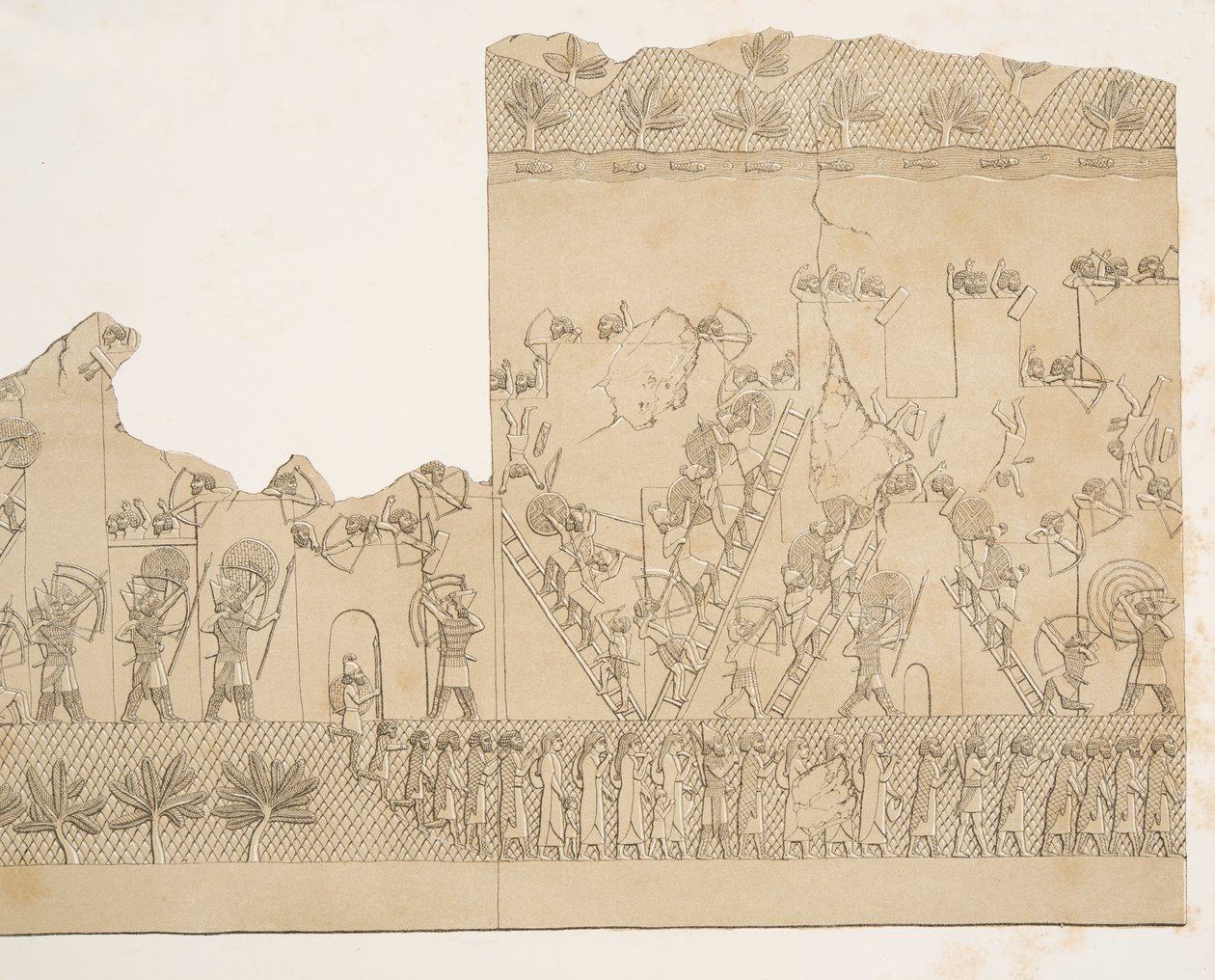 Belejring og eskalade af en by (Kouyunjik), fra Monuments of Nineveh, pub. 1849 af Austen Henry Layard