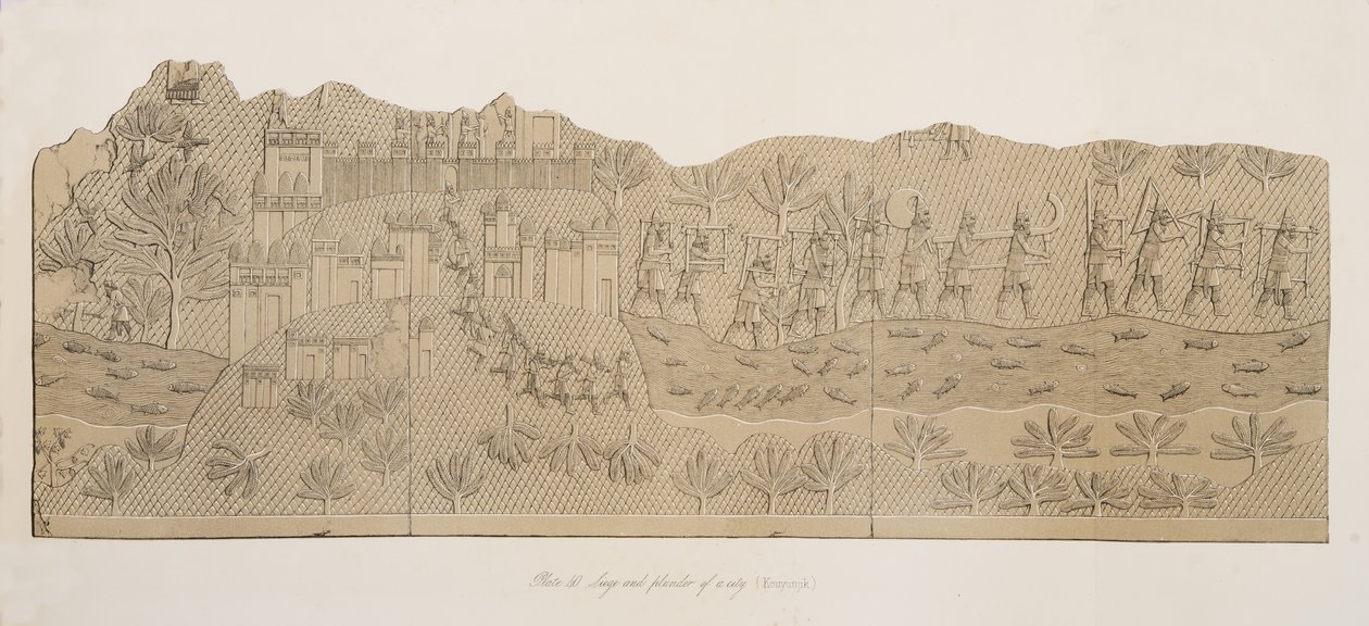 Belejring og plyndring af en by (Kouyunjik), fra Monuments of Nineveh, pub. 1849 af Austen Henry Layard
